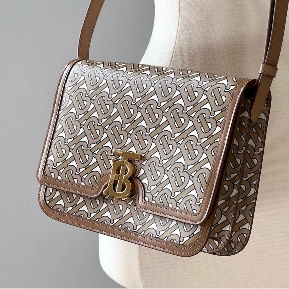 AUTHENTIC Burberry Archive Calfskin Patterned TB Monogram Shoulder Bag
